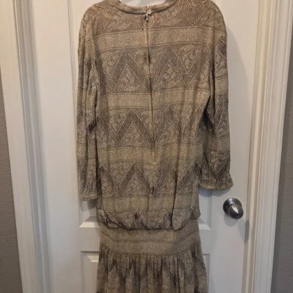 Vintage Damianou Gold Metallic Knit Drop-Waist Dress - S - Picture 5 of 12